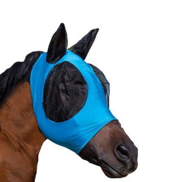 Horse Fly Mask With Ears - Equine Sunscreen Lycra Quiet Ride Elasticity Fly Mask With Ear Protection (Blue)