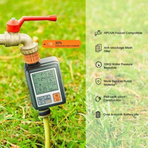 Hose Sprinkler Timer Waterproof Child Lock Rain Delay Large Screen IP65 For Garden Lawn