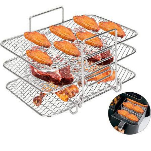 Hot Air Fryer Grill Grate Dehydrate Rack Compatible With Ninja Dual Airfryer With 3 Layers