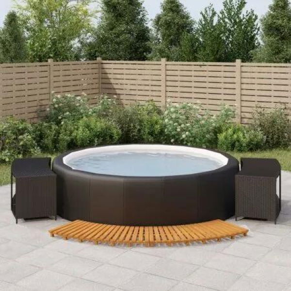 Hot Tub Surround Black Poly Rattan and Solid Wood Acacia