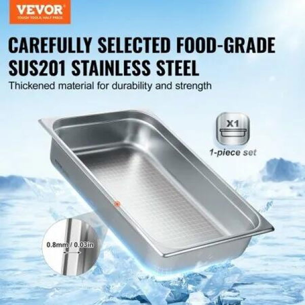 Hotel Pan Full Size Anti-Jam Steam Pan 0.8mm Thick Stainless Steel Restaurant Steam Table Pan 4-Inch Deep Commercial Table Pan Catering Storage Food Pan