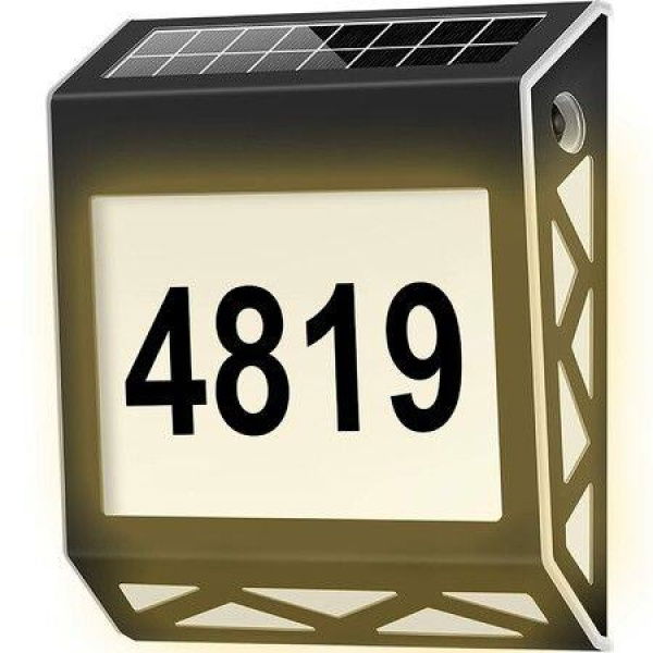 House Numbers Solar Powered Address Sign, Waterproof Warm LED Illuminated address Plaques house numbers Smart Switch for Home Yard, Outdoor Walls