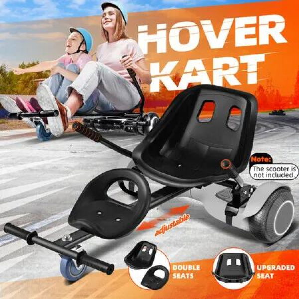 Hover Go Kart Seat Double Seating Hoverboard Scooter Adjustable Self Balance Sit Down Off Road Riding Attachment Black for Kids Adults