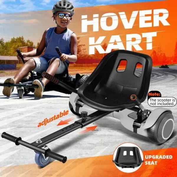 Hover Go Kart Seat Hoverboard Adjustable Self Balance Scooter Portable Off Road Sit Down Riding Attachment for Kids Adults Black