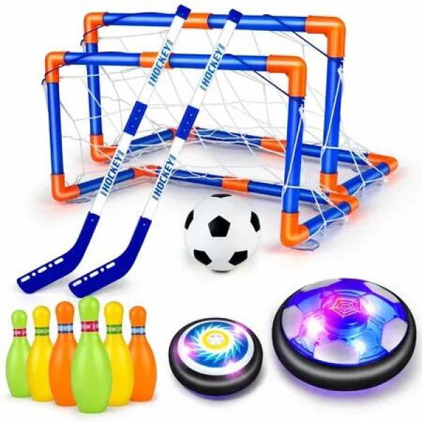 Hover Soccer Ball for Kids,4-In-1 Air Floating Soccer Toy Set,Rechargeable Hover Soccer & Hockey Ball with LED Light,Age3+