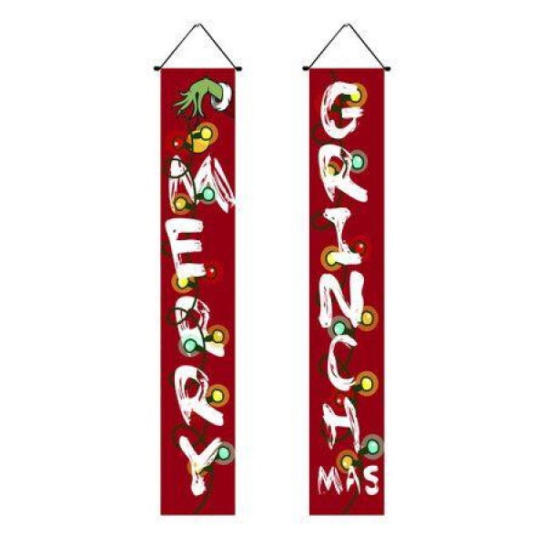 HTX2304238 Christmas Couplet Holiday Party Decorations Porch Flag Door Curtain Green Ghost Grinch Christmas Coupletï¼ˆ180*30cmï¼‰