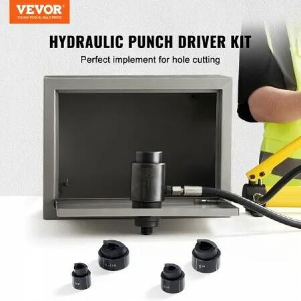 Hydraulic Knockout Punch Kit, 4 Pieces 1/2', 3/4', 1', 1-1/4' Conduit Hole Cutter Set, Metal Sheet Driver Tools, KO Tool Kits For Aluminum, Brass, Stainless Steel, Fiberglass and Plastic