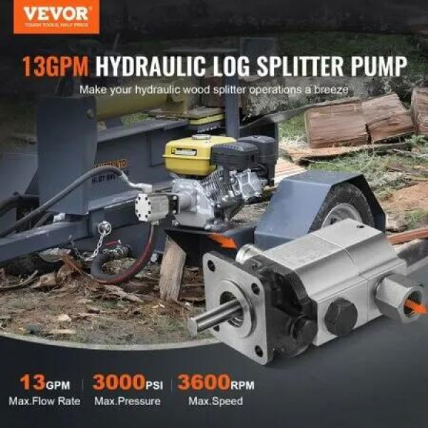 Hydraulic Log Splitter Pump 13GPM 2 Stage 3000PSI Wood Log Splitter Pump 1'' Inlet 1/2'' NPT Outlet 3600 RPM Aluminum Hydraulic Gear Pump