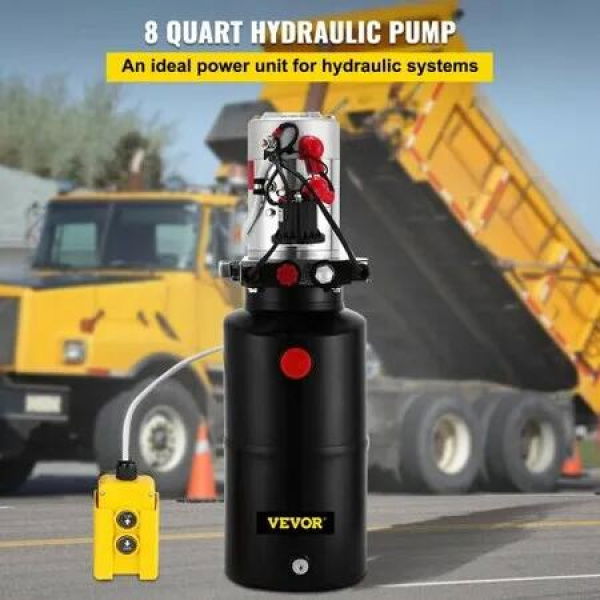 Hydraulic Power Unit 12V DC Double Acting Hydraulic Pump 8 Quart Steel Reservoir Hydraulic Pump Unit for Dump Trailers Car Lift Pump