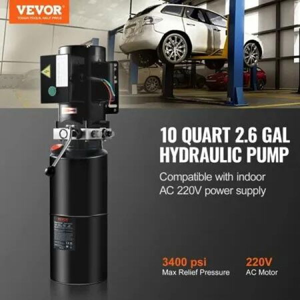 Hydraulic Pump 10 Quart Hydraulic Power Unit Single Acting Dump Trailer Pump 1.7 GPM Flow Rate 3200 PSI Max Relief Pressure AC 220V Hydraulic Pump