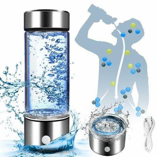 Hydrogen Water Bottle,Portable Hydrogen Water Bottle Generator,Ion Water Bottle,Water Ionizer Machine (Silver)