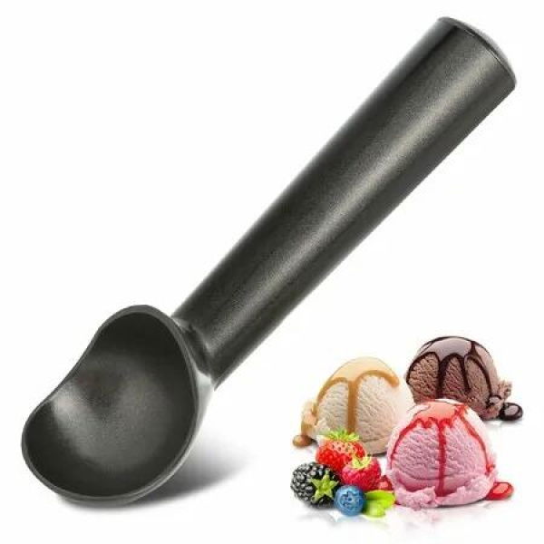Ice Cream Scoop,18cm Nonstick Anti-Freeze One Piece Aluminum Scooper Spoon,Heavy Duty Durable Design,Easy Clean (Black)