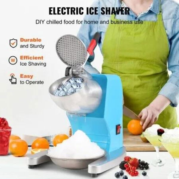 Ice Crushers Machine 220lbs Per Hour Electric Snow Cone Maker with 4 Blades Stainless Steel Shaved Ice Machine with Cover and Bowl 300W Ice Shaver Machine