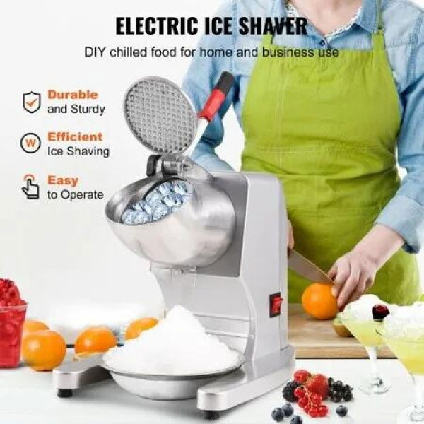 Ice Crushers Machine 220lbs Per Hour Electric Snow Cone Maker with 4 Blades Stainless Steel Shaved Ice Machine with Cover and Bowl 300W Ice Shaver Machine