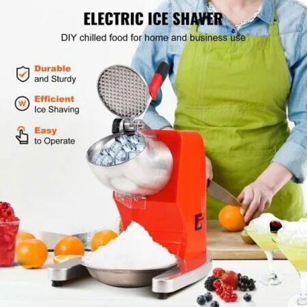 Ice Crushers Machine 220lbs Per Hour Electric Snow Cone Maker with 4 Blades Stainless Steel Shaved Ice Machine with Cover and Bowl 300W Ice Shaver Machine