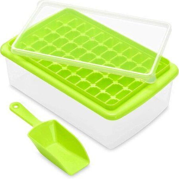 Ice Cube Tray Lid And Bin For FreezerEasy Release 55 Mini Nugget Ice Cube Mold TraysStorage ContainerScoopfor Iced Coffee Cocktails And Ice CrushersBPA FreeGreen