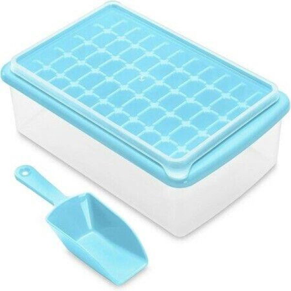 Ice Cube Tray Lid and Bin,Easy Release 55 Mini Nugget Ice Cube Mold Trays,Scoop,for Iced Coffee Cocktails and Ice Crushers Blue