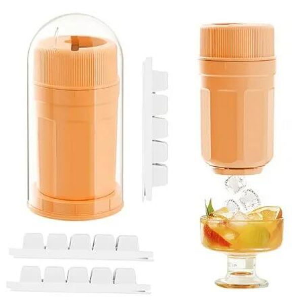 Ice Cube Tray,Rotatable Bottle Ice Maker With Plastic 3PCS Ice Box and Removable Lid,Easy Rotate to Release for Drinks,Coffee,Cocktails Color Orange
