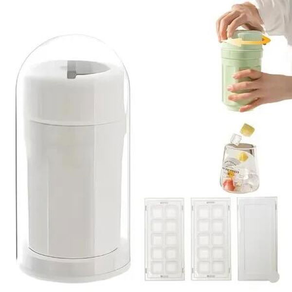 Ice Cube Tray,Rotatable Bottle Ice Maker With Plastic 3PCS Ice Box and Removable Lid,Easy Rotate to Release for Drinks,Coffee,Cocktails Color White