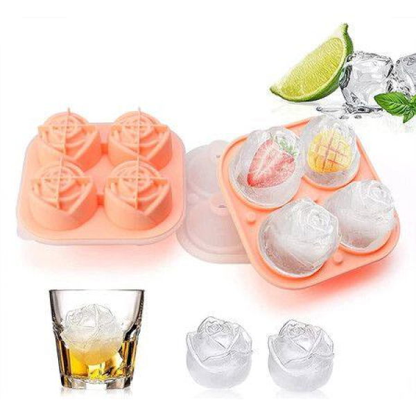 Ice Cube Trays 2-Pack 2.5-inch 3D Rose Silicone 4 Ice Cube Trays Reusable And BPA-Free.