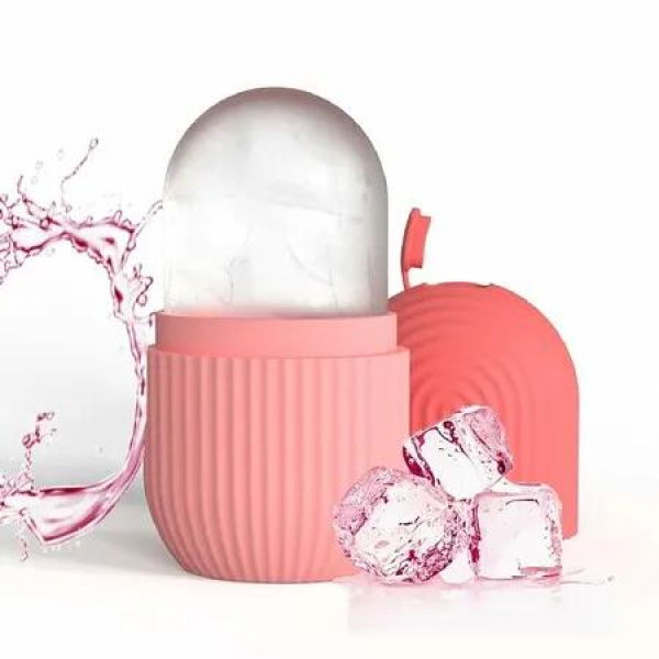 Ice Face Roller, Reusable Silicone Mold Face Massage Eye Facial Beauty Skin Care Tools Apply Ice for Shrink Pores, Pink