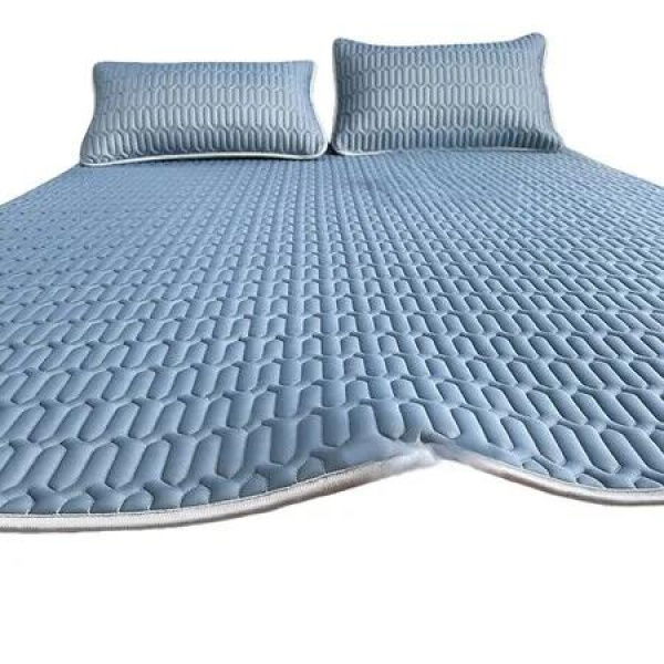 Ice Silk Cooling Mattress Protector Summer Latex Bed Cover 120x200cm Washable 3PCS Sheet Pillowcase Set Christmas Gift COL Blue