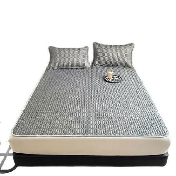 Ice Silk Cooling Mattress Protector Summer Latex Bed Cover 150x200cm Washable 3PCS Sheet Pillowcase Set Christmas Gift COL Grey