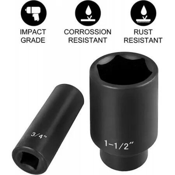 Impact Socket Set, 1/2' 19 Piece Impact Sockets, Deep Socket, 6-Point Sockets, 1/2 Inches Drive Socket Set Impact 3/8 inch - 1-1/2 inch, Cr-V Rugged Construction, with a Storage Cage