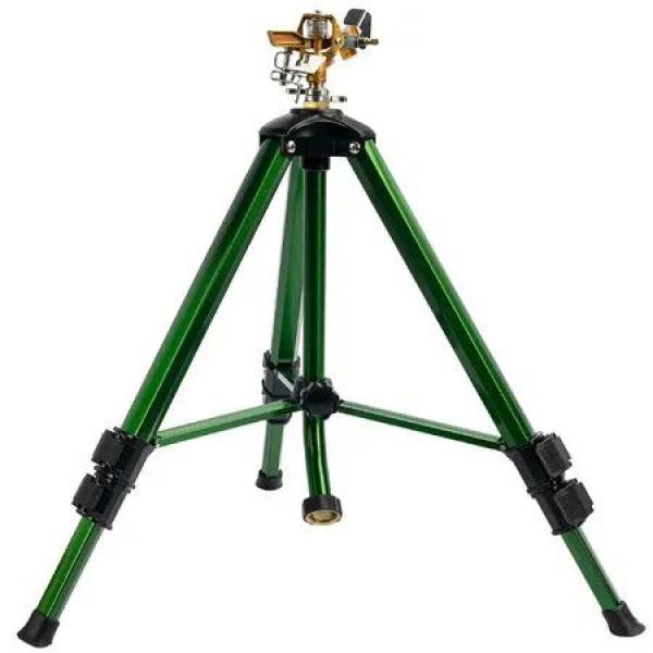 Impact Sprinkler on Tripod Base,Heavy Duty Brass Sprinklers,0-360 Degree Large Area Coverage,3/4 Inch Connector Extension Legs Flip Locks with Brass Sprinkler Head