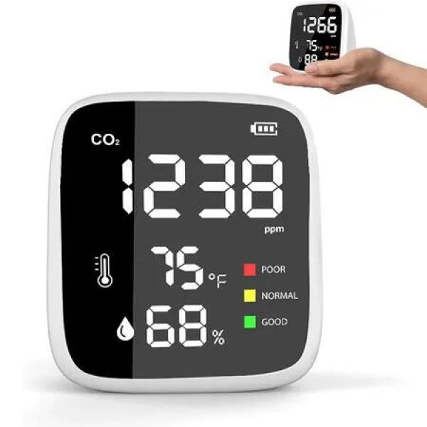 Indoor Air Quality Monitor, 4 in 1 Portable CO2 Monitor,Temperature and Relative Humidity, CO2 Meter with Alarm, for Home, Car, Grow Tents