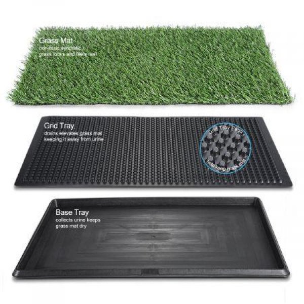 Indoor Easy Cleaning Pet Toilet Training Dog Potty Tray With 2 Grass Mats.