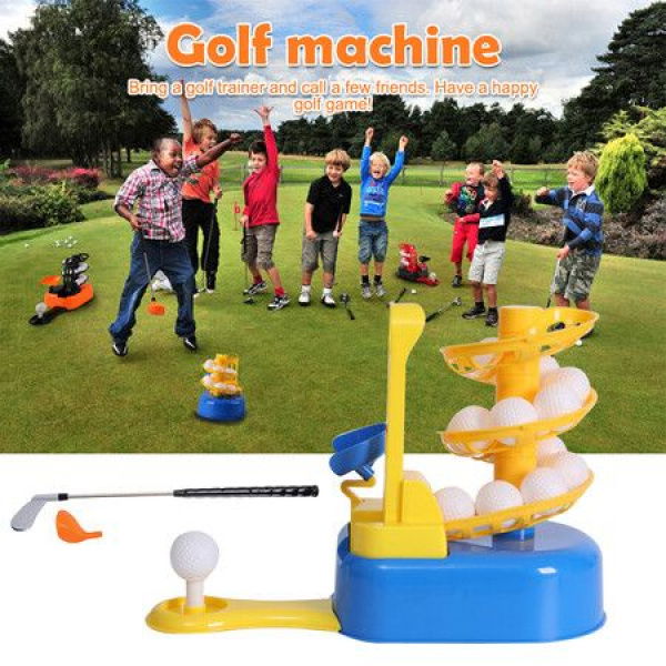 Indoor Outdoor Golf Ball Serve Children Kids Family Golf Ball Toy Practice Trainer Set Golf Automatic Serving Machine With Rod Yellow