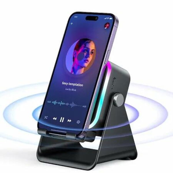 Induction Speaker with Phone Stand 5 in 1 Wireless Induction Bluetooth Audio for iPhone Android Phone Speakers with Rechargeable Colorful Light
