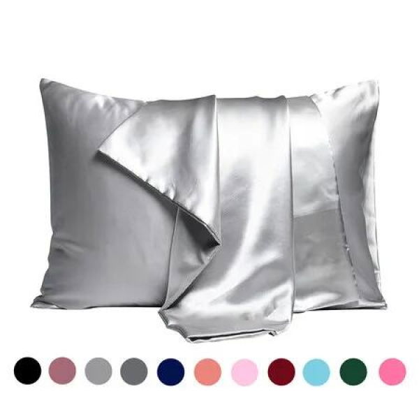 Indulge in Luxury with 2-Pack Silk Satin Pillowcase Covers for Hair and Skin with Envelope Closure(51*66cm, Grey)