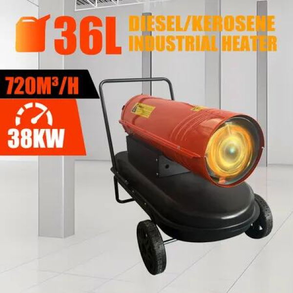 Industrial Fan Heater 38kW Diesel Kerosene Space Portable for Workshop Warehouse Shed Garage Greenhouse Office Fast Heating Warm Hot Air Forced Blower