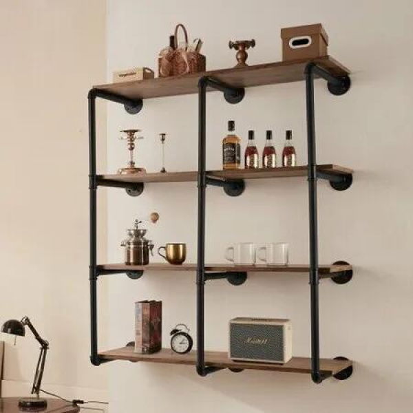 Industrial Pipe Shelf 4 Tier 3PCS 11.8in W Wall-Mount Planks NOT Included