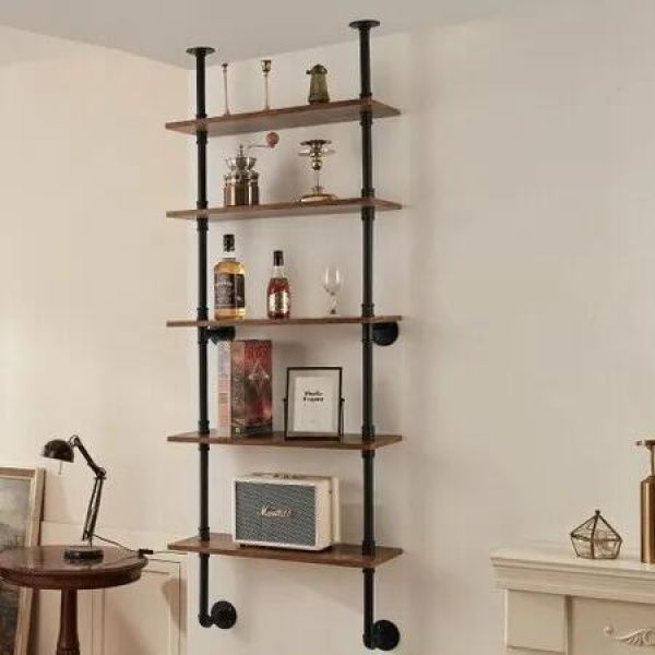 Industrial Pipe Shelf 5 Tier 24x9.84in Wall-Mount for Kitchen Bedroom