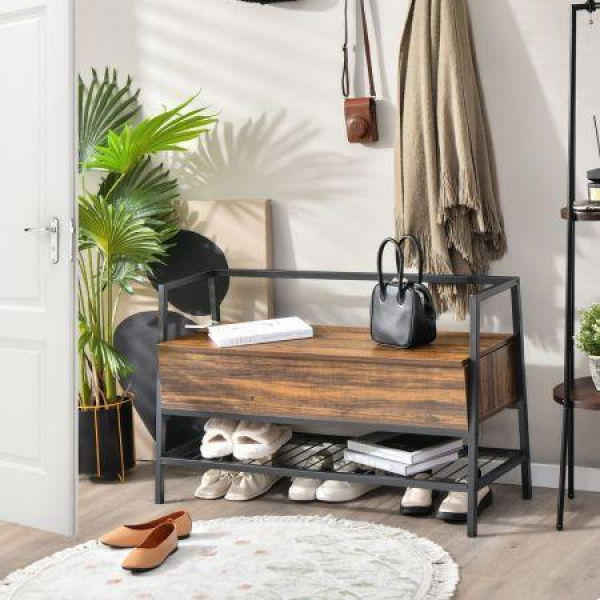 Industrial Shoe Bench With Hidden Storage Space For Hallway