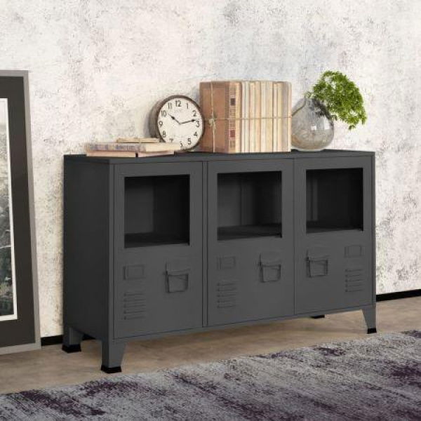 Industrial Sideboard Anthracite 105x35x62 Cm Metal And Glass