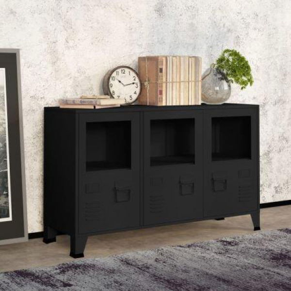 Industrial Sideboard Black 105x35x62 Cm Metal And Glass