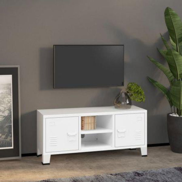 Industrial TV Cabinet White 105x35x42 Cm Metal