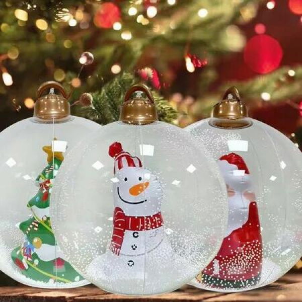 Inflatable Decorated Ballx3 Large Christmas Ornament PVC Festive Xmas Blow Outdoor Holiday Yard Lawn Porch Garden Display 60cm Durable Set
