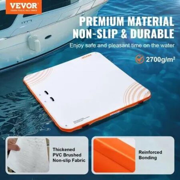 Inflatable Floating Dock, 7 x 7FT Inflatable Dock Platform, Non-Slip Water Floating Dock Mat with Portable Carrying Bag & Detachable Ladder, Floating Platform Island Raft for Pool Beach Ocean