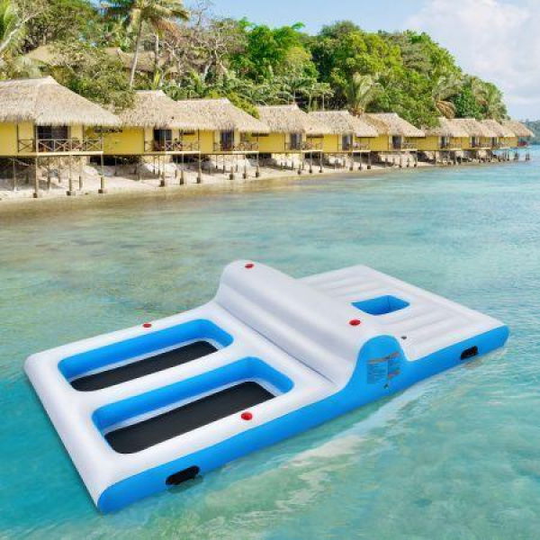 Inflatable Floating Island With Built-in Cup Holders For Lakes