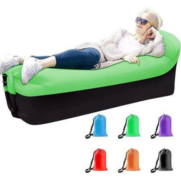 Inflatable Lounger air Sofa: Portable Outdoor Camping Inflatable Couch Hammock - Waterproof Anti Air Leaking Design for Hiking Camp Beach Party (Black Green)