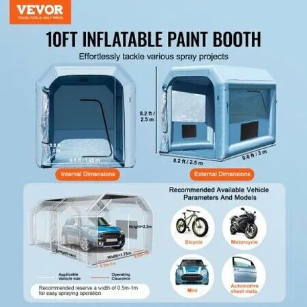 Inflatable Paint Booth 9.8x8.2x8.2 ft Inflatable Spray Booth 550W Blower