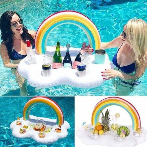 Inflatable Rainbow Ice Bar Floating Drink Holders Ice Bucket Salad Fruit Serving Bar For Summer Outdoor Leisure Pool Party