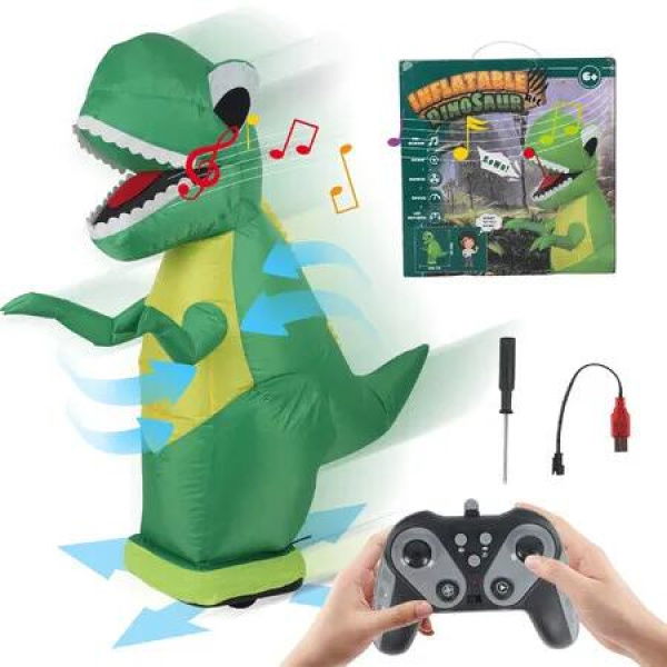 Inflatable Remote Control Dinozaur with Sounds and Lights,Realistic Electric Dragon Toy with 360 Rotation,2.4GHz Rechargeable For Kids