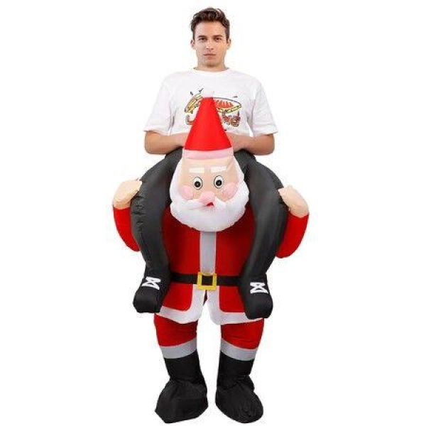 Inflatable Santa Claus Ride-On Costume Blow-Up Christmas Cosplay Suit for Adults