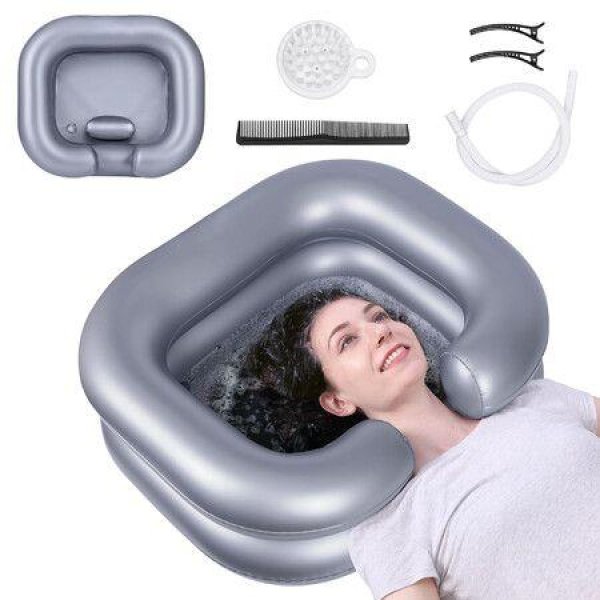 Inflatable Shampoo Basin - Portable Shampoo Bowl,Hair Washing Basin for Bedridden,Disabled,Hair Wash Tub for Dreadlocks and at Home Sink Washing (Silvery)